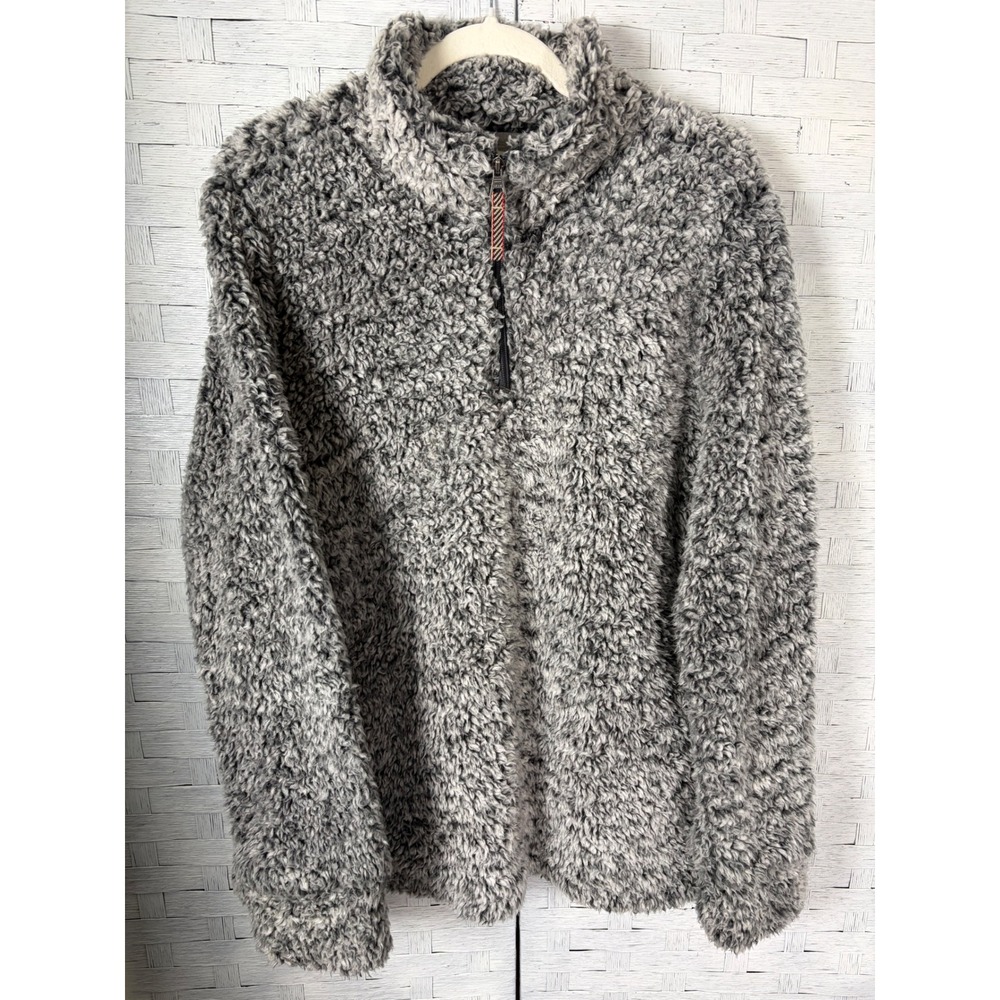 Weatherproof Vintage Mens Fleece Grey Sherpa Quarter Zip Pullover Sweater Cozy